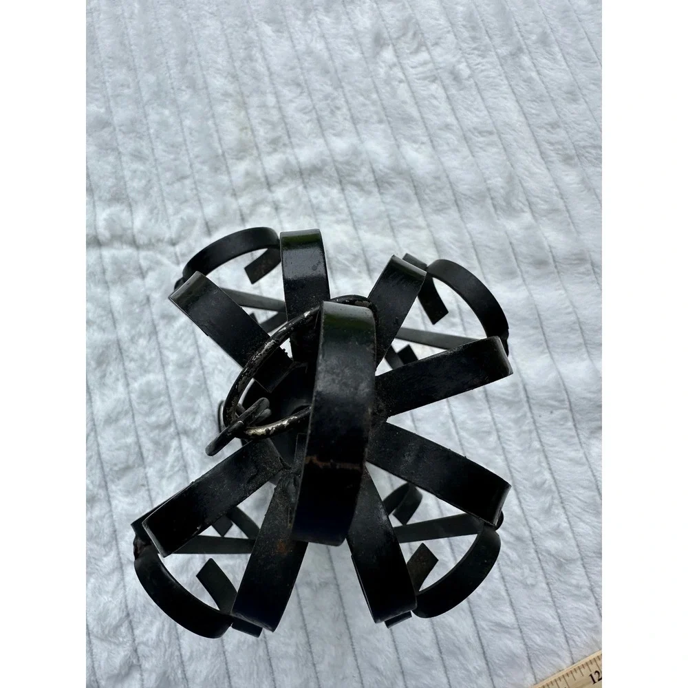 Vintage Black Wrought Iron Hanging Scroll Candle Lantern Gothic Decor 10 inch